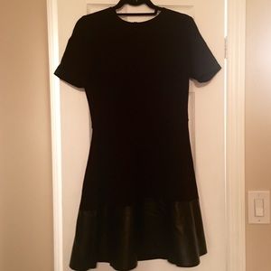 Aqua Faux Leather Trimmed Dress